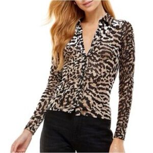 Sheen leopard button down blouse
